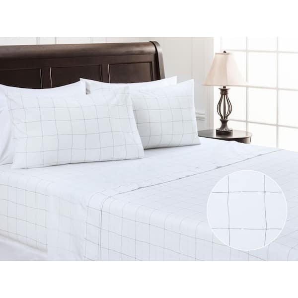4-Piece Squareline Geometric White Pattern Print Microfiber Bedsheets Set, King