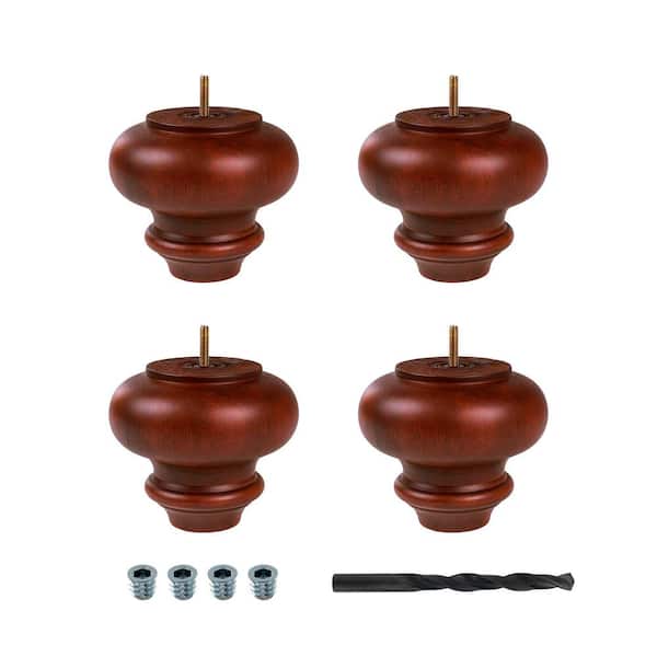 American Pro Decor 5-1/8 in. x 6 in. Stained Cherry Solid Hardwood Round Sofa Leg (4-Pack)