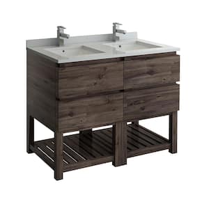 Formosa 48 in. Modern Double Vanity with Open Bottom in Warm Gray, Quartz Stone Vanity Top in White with White Basins