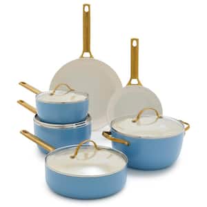 Reserve 10-Piece Hard Anodized Aluminum Ceramic Nonstick Cookware Pots and Pans Set in Sky Blue