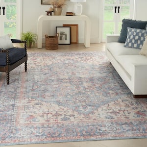 57 Grand Machine Washable Blue/Multi 8 ft. x 10 ft. Bordered Traditional Area Rug