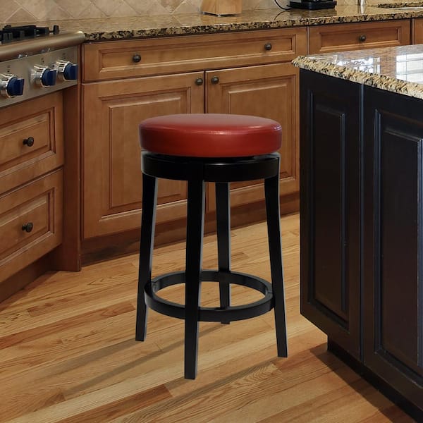 Armen Living MBS-450 30 in. Red Bonded Leather and Black Wood Finish Backless Swivel Bar Stool