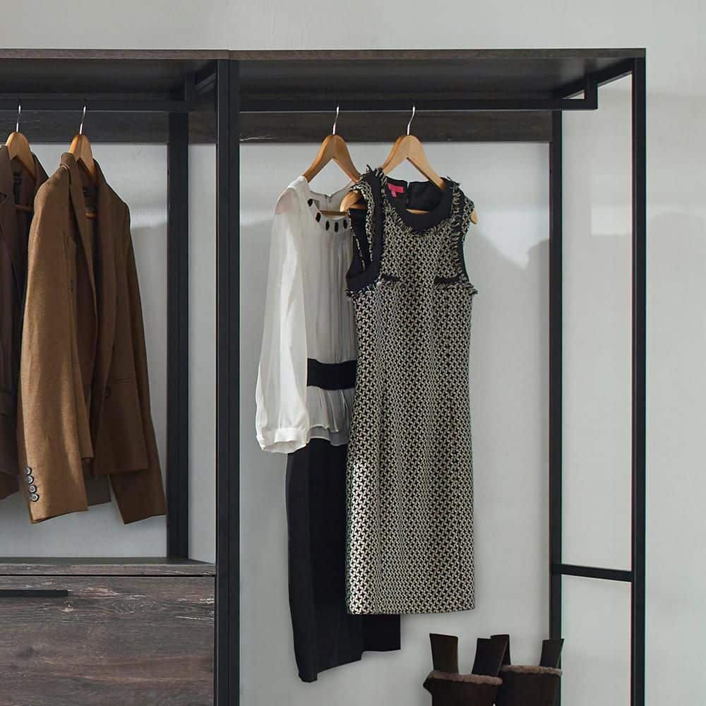 Monica Black and Rustic Gray Wood Walk-In Closet System
