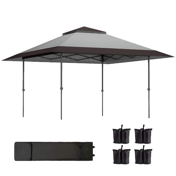 Outsunny 13 ft. x 13 ft. Pop Up Canopy Tent, UV50 plus Instant Sun Shelter with Wheeled Carry Bag and 4-Sand Bags Light Gray