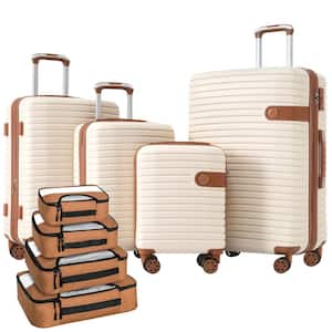 Lightweight 4-Piece Cream Expandable ABS Hardshell Spinner 16 in. 20 in. 24 in. 28 in. Luggage Set 4 Packing Cubes TSA