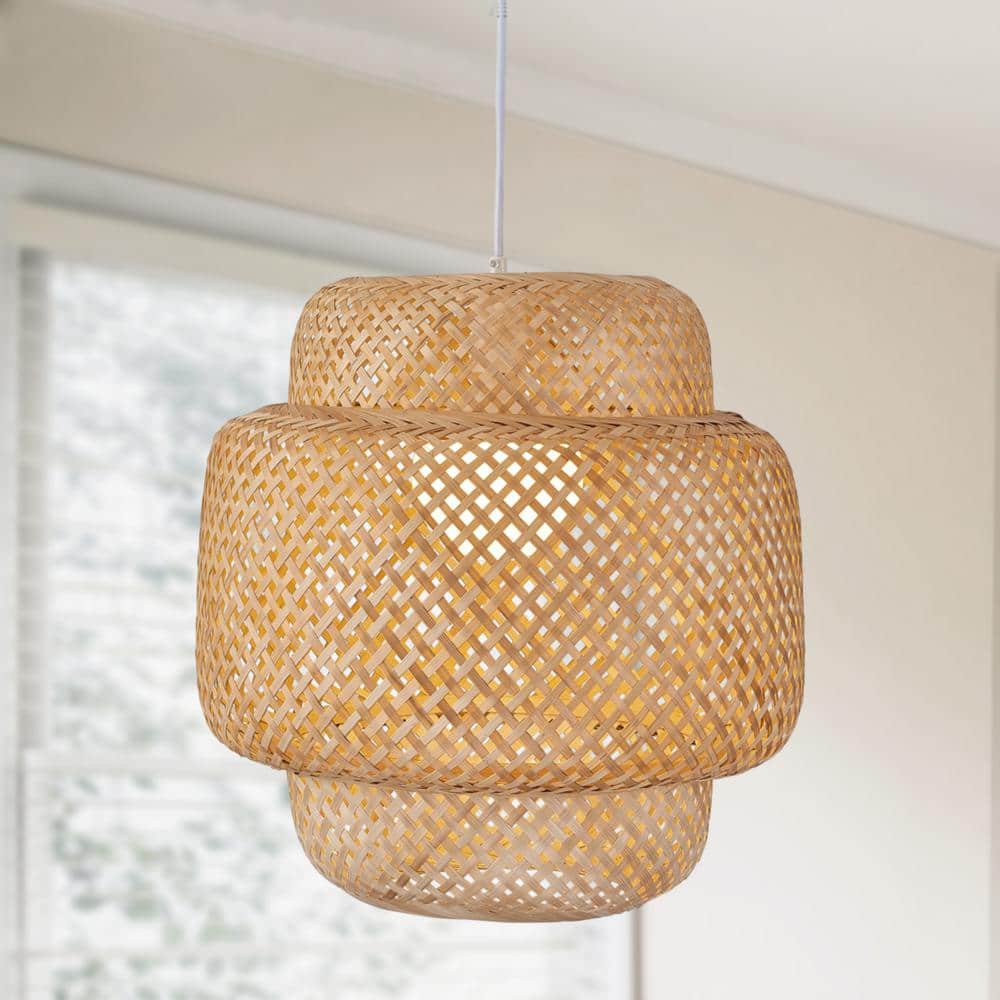 Nature Home 17 in. 1-Light Wood Dimmable Outdoor 3-Layer Pendant Light