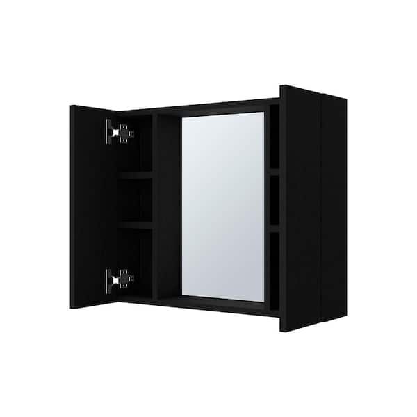 Black 23.6 in. W x 19.5 in. H Farmhose Rectangle MDF Framed Mirror Wall Mirror Vanity Mirror