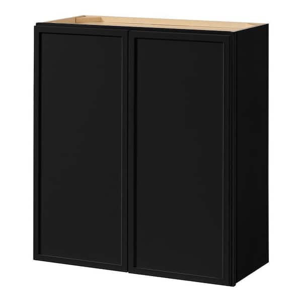 Hampton Bay Leyton 27 in. W x 12 in. D x 30 in. H Ready to Assemble Plywood Slim Shaker Wall Kitchen Cabinet in Raven Black