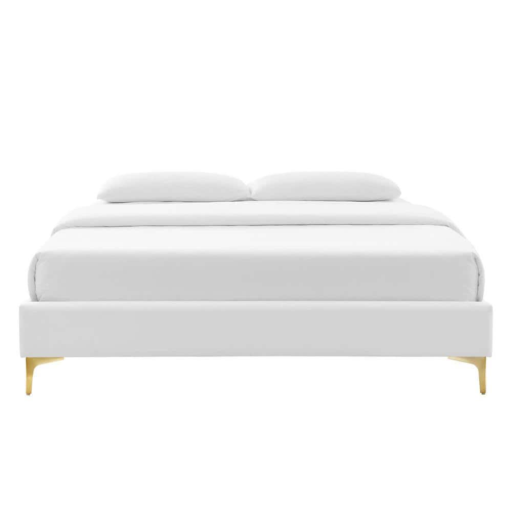 Sutton Queen Performance Velvet Bed Frame in Luxe White