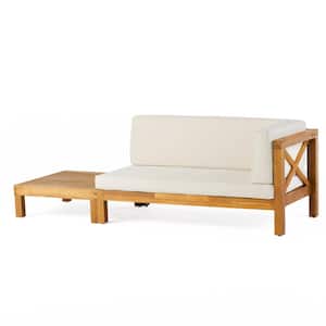 Elisha Teak 2-Piece Wood Right-Armed Outdoor Patio Conversation Set with Beige Cushions