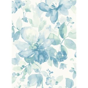 Seaglass Watercolor Flower Vinyl Peel and Stick Wallpaper Roll 30.75 sq. ft.