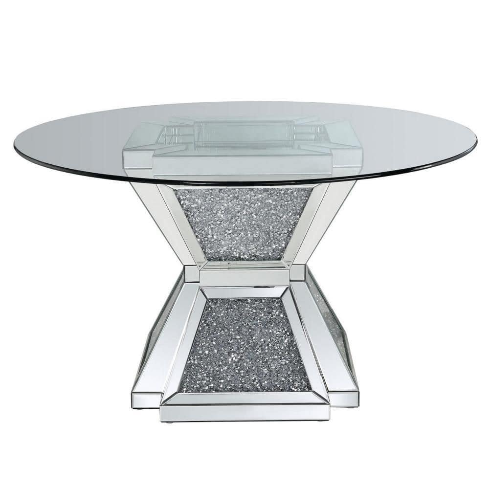 Contemporary 52'' Round Wood & Glass Dining Table with Crystal Accents