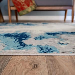 Distressed Contemporary 2 ft. x 7 ft. Blue Runner Rug