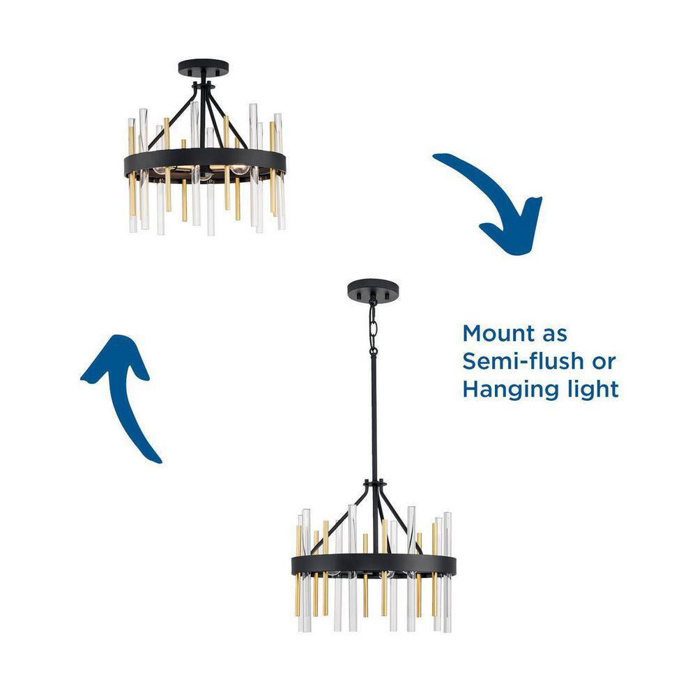 Orrizo 16" Black and Gold Semi-Flush Mount Light