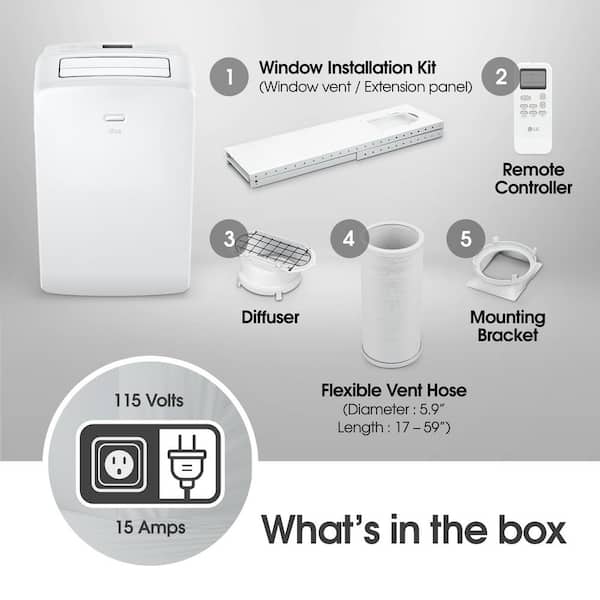 7,000 (DOE) BTU 115-Volt Portable Air Conditioner Unit Cools 300 sq. ft. with Dehumidifier and LCD Remote in White