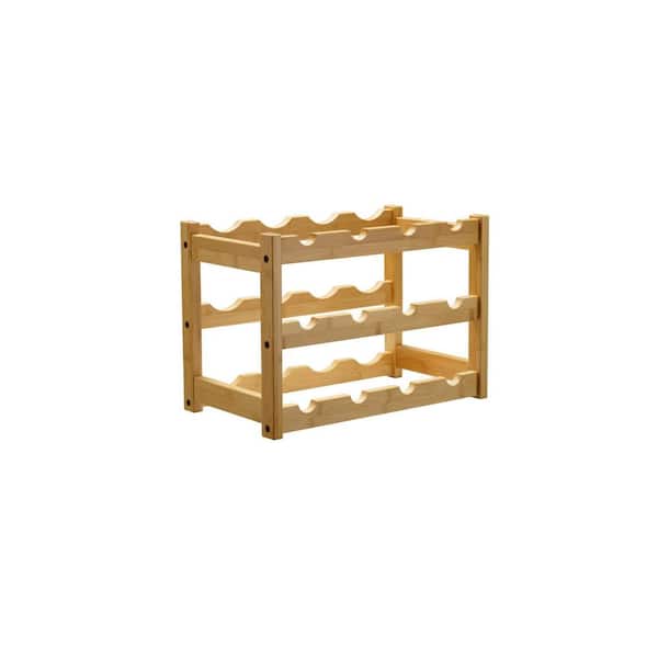 12-Bottle Natural 17.1 in. W Bamboo Wine Rack, Sturdy and Durable Wine Storage Cabinet Shelf for Pantry and Kitchen