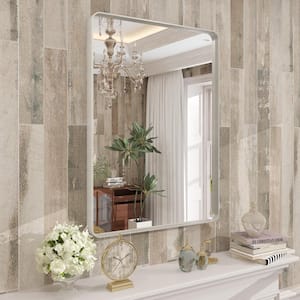 22 in. W x 30 in. H Rectangular Aluminum Alloy Framed and Tempered Glass Wall Bathroom Vanity Mirror in Brushed Silver
