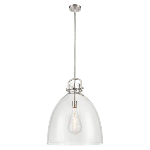 Newton Bell 100-Watt 1-Light Satin Nickel Shaded Mini Pendant Light with Clear Glass Shade
