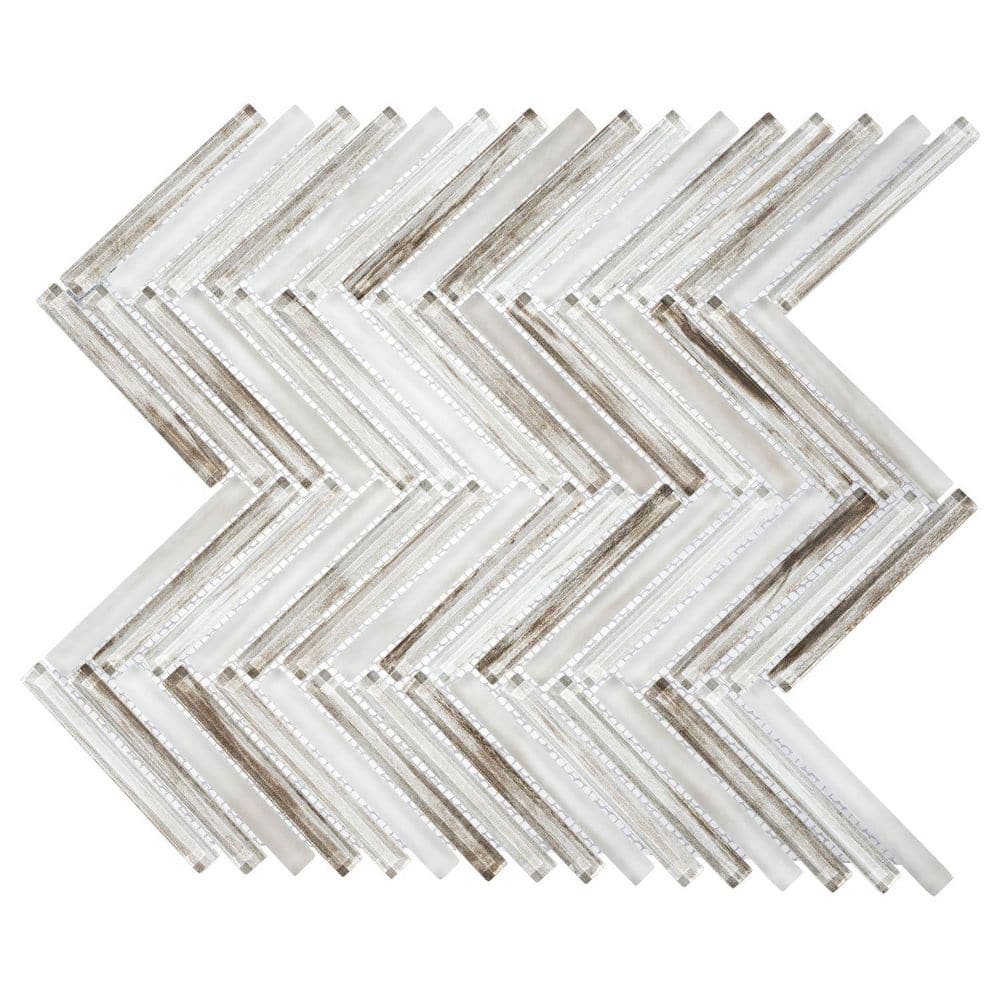 Moln Dahl Brown 0.5 in. x 4 in. Glass Herringbone Wall and Floor Mosaic Til