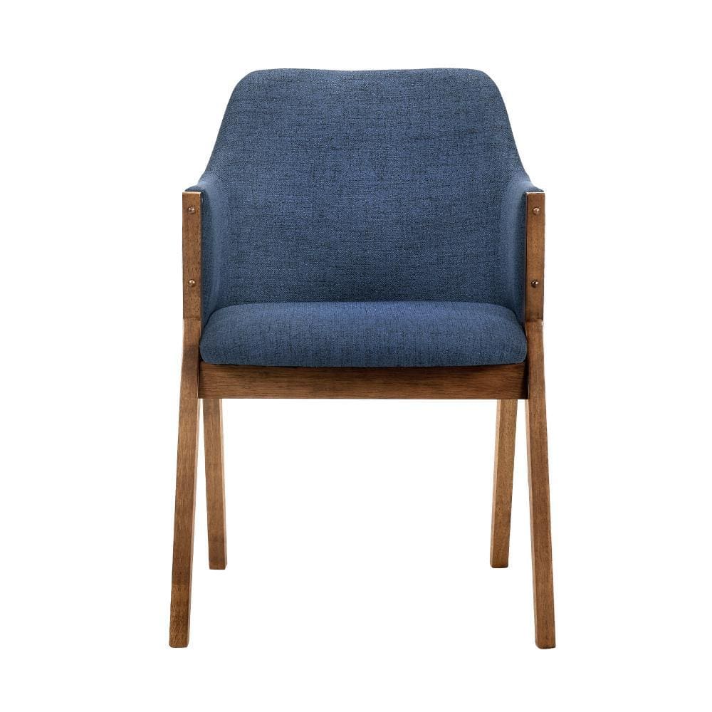 Blue Upholstered Wood Arm Chairs Set of 2