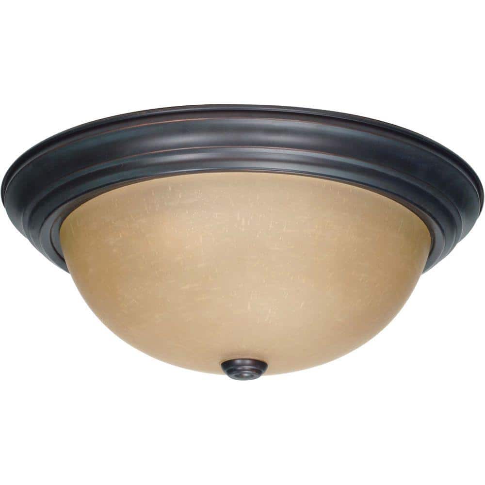 Elegant Mahogany Bronze 15" Flush Mount with Champagne Glass Shade