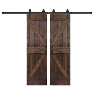 K Series 60 in. x 84 in. Coffee Finished DIY Solid Wood Double Sliding Barn Door with Hardware Kit