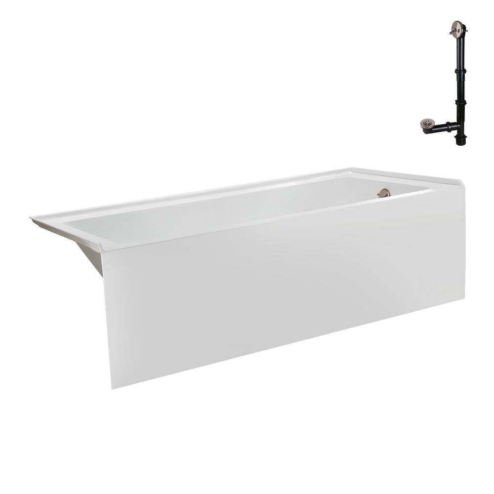 Glossy White Acrylic Right-Hand Drain Alcove Bathtub with Brushed Nickel Drain