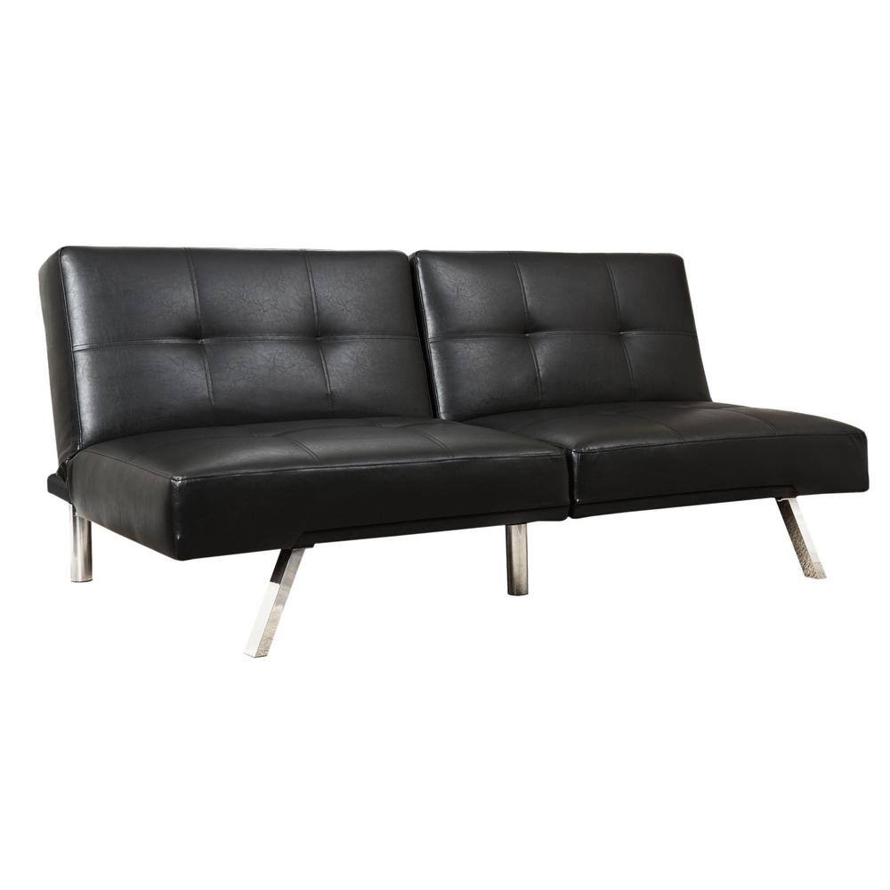 DEVON & CLAIRE 70 in. W Black Palmer Leather Convertible Sofa AD-PAB ...