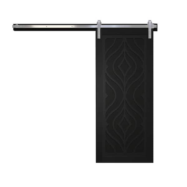 VeryCustom 30 in. x 84 in. Zaftig Sway Midnight Wood Sliding Barn Door with Hardware Kit in Stainless Steel