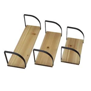 4.38-in w x 18-in l x 4.5-in h-Natural Pine Floating Wood and Metal Arc Decorative Wall Shelf without Brackets Set of 3