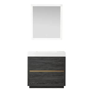 Huesca 35.8 in. W x 19.7 in. D x 33.9 in. H Single Sink Bath Vanity in North Black Oak w/ White Composite Top and Mirror