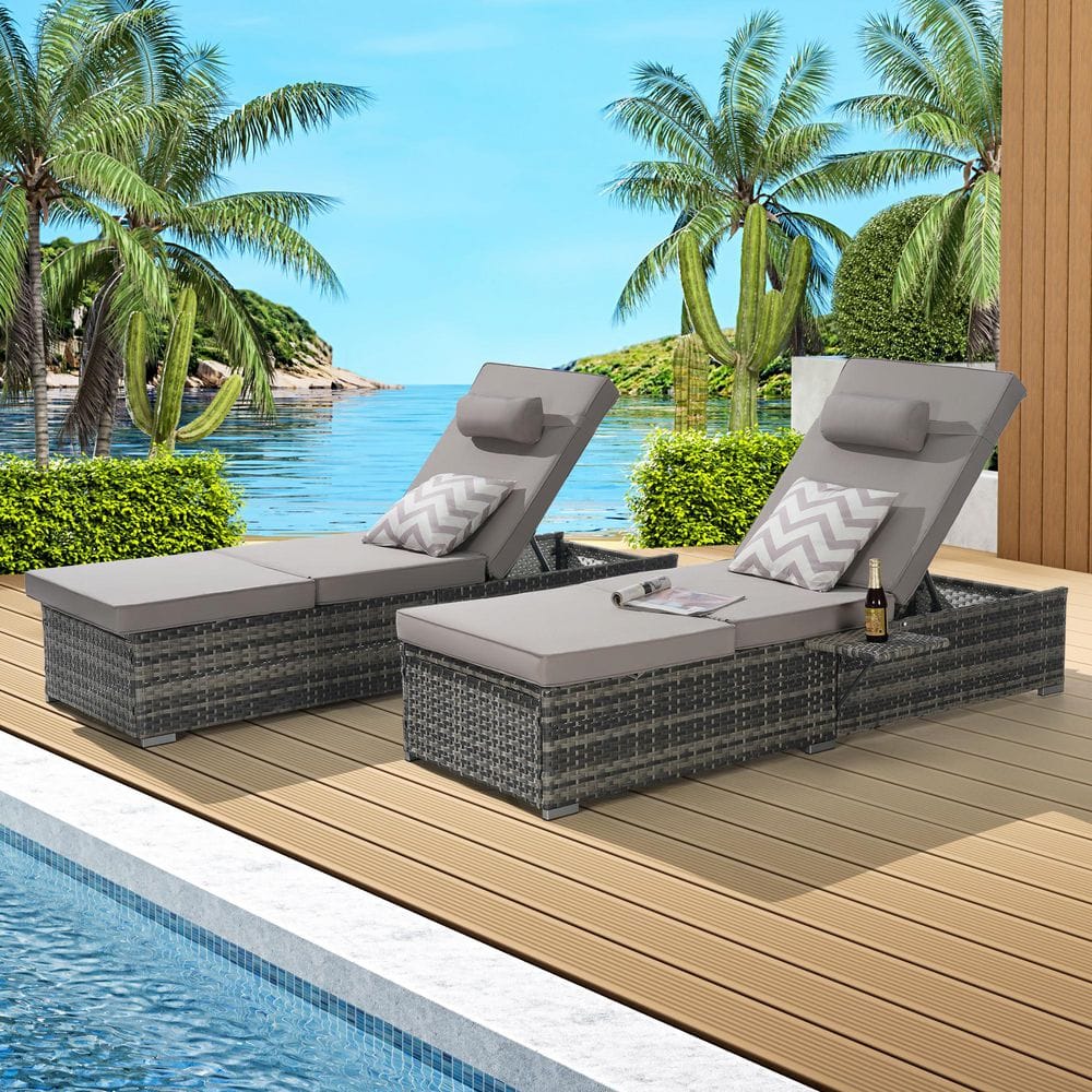 Metal Outdoor Chaise Lounge Chairs,Patio Adjustable Recliners with Gray Cus