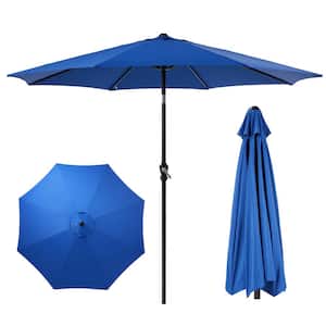 9 ft. Outdoor Patio Umbrella With Button Tilt And Crank, Market Table Umbrella UV Protected and Waterproof-Blue