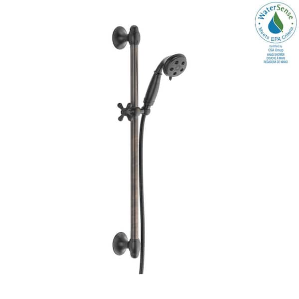Delta 3-Spray Patterns 1.75 GPM 3.34 in. Wall Mount Handheld Shower Head with Slide Bar and H2Okinetic in Venetian Bronze