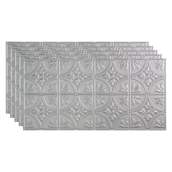 Fasade Traditional #2 2 ft. x 4 ft. Glue Up Vinyl Ceiling Tile in Argent Silver (40 sq. ft.)