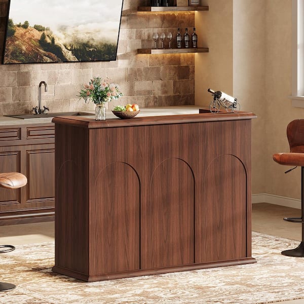 BYBLIGHT 42 in. H Walnut Rectangle Bar Table Seats 2, Mid-Century