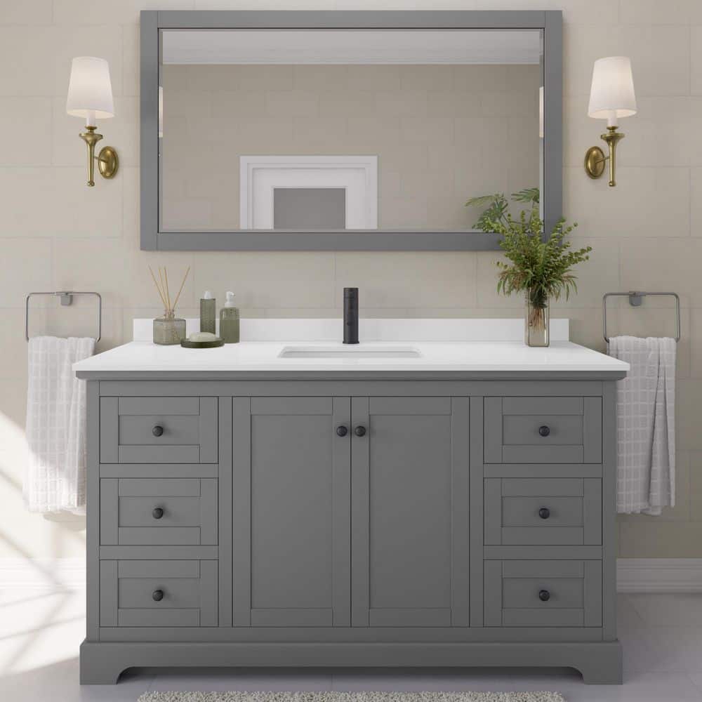Avery 60 in. W x 22 in. D x 35 in. H Single Bath Vanity in Dark Gray with White Quartz Top price history on PriceWatchPro