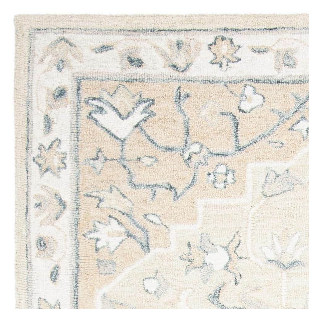 Beige and Ivory Hand-Tufted Wool Area Rug, 4' x 6'