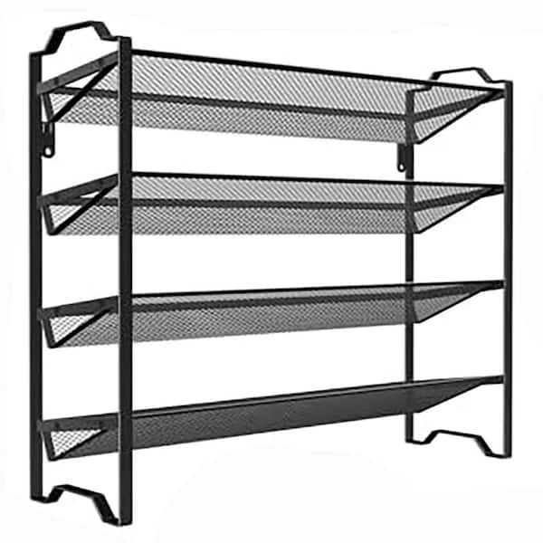4 Tier Black Wall Mount or Countertop Stackable Metal Mesh Spice Rack Organizer for Kitchen Cabinet Pantry 2 Pack