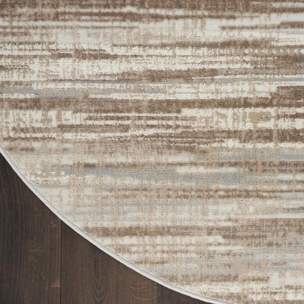 Brown 8 ft. Round Abstract Power Loom Area Rug