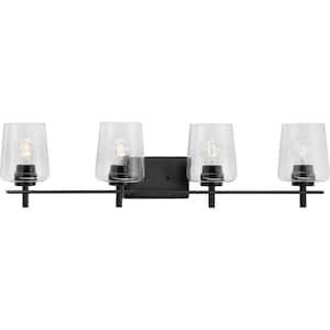 Calais 34 in. 4-Light Matte Black Vanity Light with Clear Glass Shades New Traditional for Bath and Vanity
