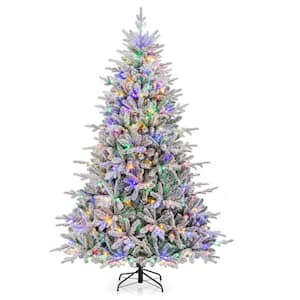 7 ft. Multi Prelit LED Flocked Full Clastic Artificial Christmas Tree with 350 Multi-Function Cool Multi-Color Lights