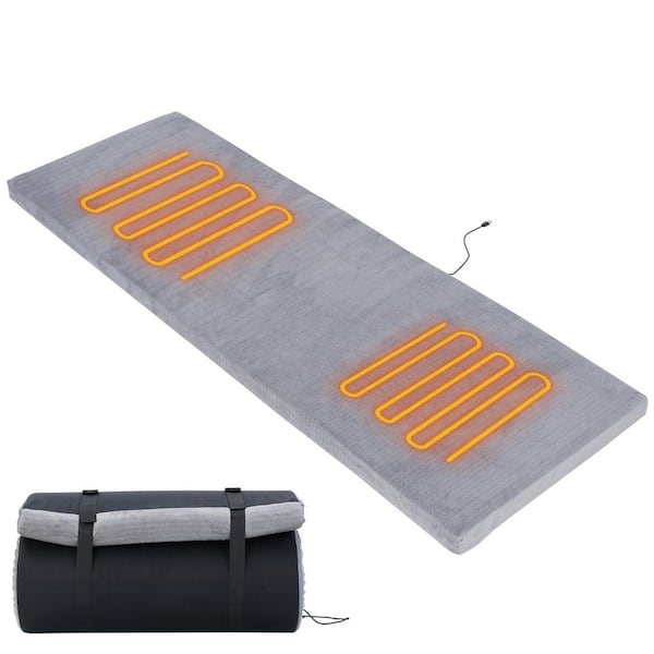 Heated Memory Foam Camping Mattress Sleeping Pad 3 in. Portable Roll Up Camping Cot Mattress Pad for Camping Travel RV