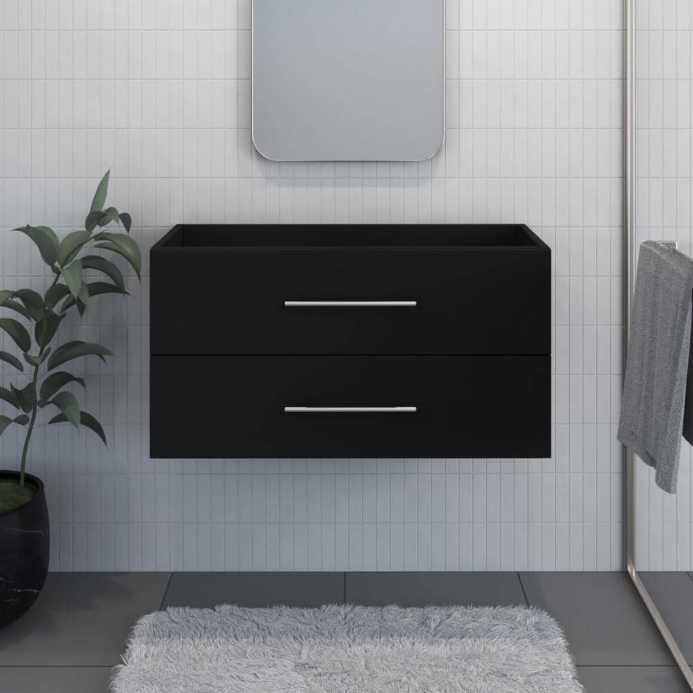 Napa 36" Black Wall-Mounted Floating Bathroom Vanity with Round Handles