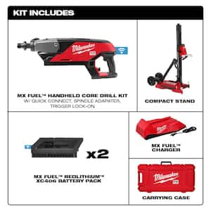 MX FUEL Lithium-Ion Cordless Handheld Core Drill Kit with MX FUEL Portable Battery Extension and FORGE 8.0Ah Battery