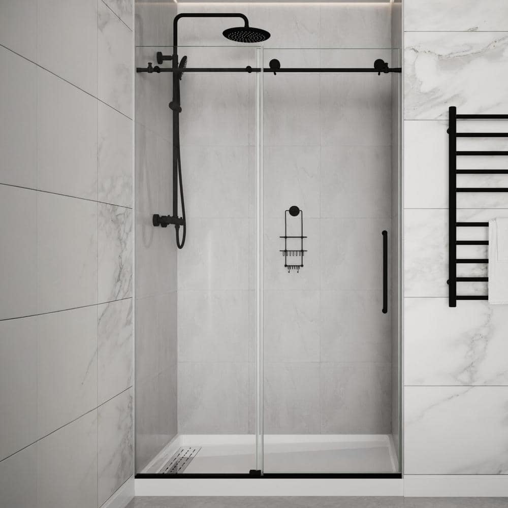 Cipressi Series 48 in. x 76 in. H Sliding Frameless Shower Door in Matte Bl
