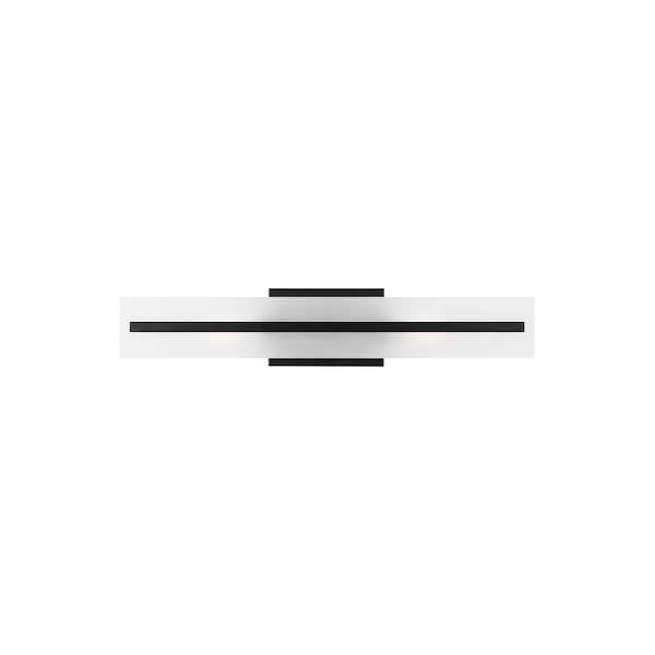 Generation Lighting Dex 24 in. Medium 2-Light Midnight Black Vanity Light with Satin Etched Glass Shade