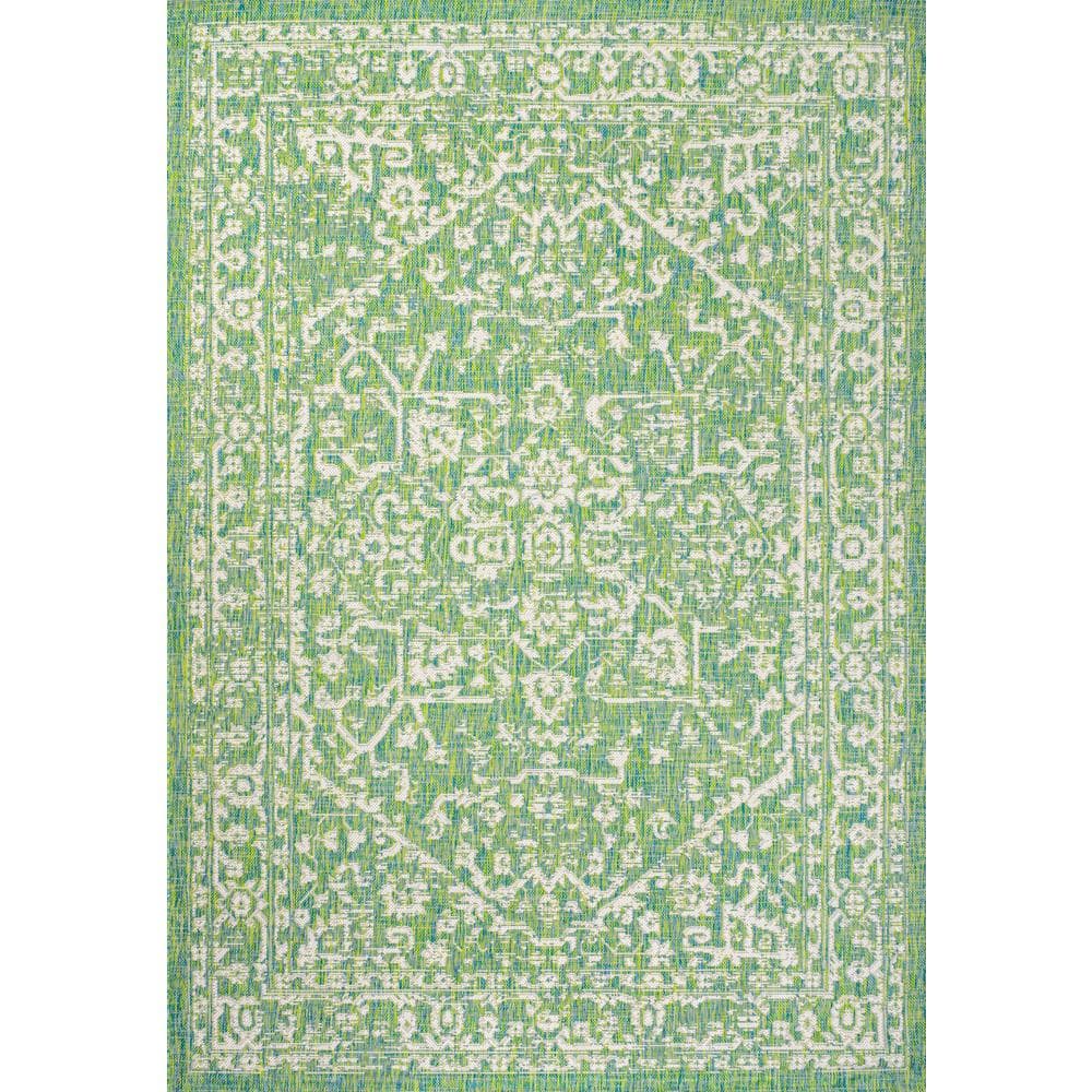 Bohemian Medallion Cream/Green Synthetic 4' x 6' Area Rug