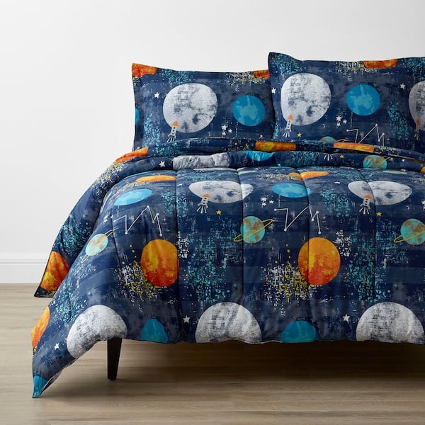 Company Kids by The Company Store Company Kids Space Travel 3-Piece Multicolored Organic Cotton Percale Full/Queen Comforter Set