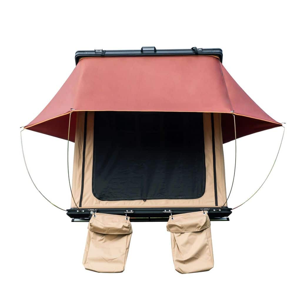 2-People Triangle Black Hard Shell Aluminum Car Roof Tent Beige